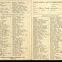 Frank H. Shoemaker bird record, sited on July 13-26, 1911, in Cherry County, Nebraska, and recorded on the "Field Check List of  Nebraska Birds."