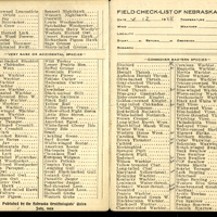 Frank H. Shoemaker bird record, sited on May 12, 1928 and recorded on the "Field Check List of  Nebraska Birds."