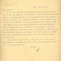 Typewritten letter, 1 page, from Frank H. Shoemaker to Robert H. Wolcott, "Miss V. and I have had a talk with Dr. Towne this noon, and got a few of our plans lined up."