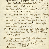 Handwritten letter, 7 pages, from  I.S. [Isador] Trostler to Frank H. Shoemaker, "Yours of 24-38 red on 29th. Your cipher was easy (after I had the key). You look for something difficult in nine do you not?"