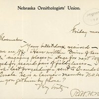 Handwritten letter, 1 page, from Robert H. Wolcott to Frank H. Shoemaker, "Your billetdoux(?) recieved- four more days and we are off- Have written 'Driver of Kennedy Stage, Thedford, Nebr.'..."