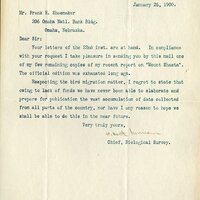 Typewritten letter, 1 page, from C. Hart Merriam to Dear Sir, "Your letters of the 22nd inst. are at hand. In compliance with your request I take pleasure in sending you by this mail one of my few remaining copies..."