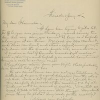Handwritten letter, 1 page, from Robert H. Wolcott to Frank H. Shoemaker, "I have been trying to get a letter off of you ever since Friday, yours came today. Am very sorry you cannot be here as I hoped to have you at our house."