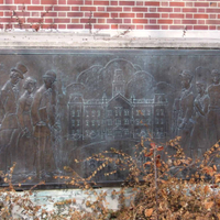 Plaque on Ferguson Hall, commemorating the location of .