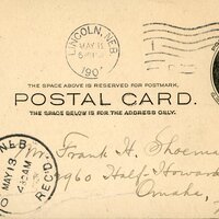 Handwritten postcard from Robert H. Wolcott to Frank H. Shoemaker, "Your letter from just received minus the card. Have you sent a notice to Miss Agnes M. Dawson..."