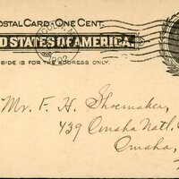Handwritten postcard from Robert H. Wolcott to Frank H. Shoemaker, "I give you the ames of those I think would be best officers: Pres. Frank H. Shoemaker; Vice-Pres, Miss Caldwell;..."