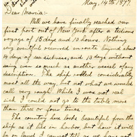 Handwritten 2 page letter from Lawrence Bruner to Marcia Bruner, "Well we have finally reached our first port out of New York after a tedious voyage..."