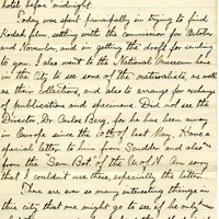 Handwritten 4 page letter from Lawrence Bruner to Marcia Bruner, "Well I am nearly tired out from running about over the city all day yesterday and today trying to look up some matters connected..."