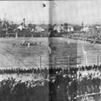 Final game on second , Thanksgiving Day, 1922. NU vs. Notre Dame. View looking west to 10th st.