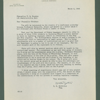 In this letter Dean Oldfather describes an experiment the English department is conducting to see how undergraduates can become more learned in the subject.