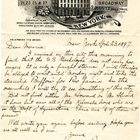 Handwritten 1 page letter from Lawrence Bruner to Marcia Bruner, "I arrived in the city this morning to find that the..."