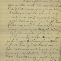 Handwritten 2 page letter from Psyche Bruner to Lawrence Bruner, "I thought I would write you a letter…"