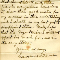 Handwritten 3 page letter from Lawrence Bruner to Marcia Bruner, "Everything so for has gone lovely and I am feeling tip top."