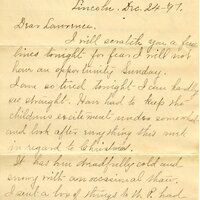 Handwritten 6 page letter from Marcia Bruner to Lawrence Bruner, "I will scratch you a few lines tonight for…"