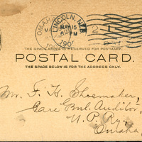 Handwritten postcard from Robert H. Wolcott to Frank H. Shoemaker, "Found certain articles under my table this morning, which, during my acquaintance with the methods employed by Sherlock Holmes..."
