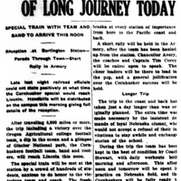 The Cornhuskers finally reached the end of their long journey to Oregon, to be met by a joyous crowd of over 1,000 students and fans. The delay of the team getting home was a result of demands by the alumni to stay a while and enjoy the victory. Tradition was building already.