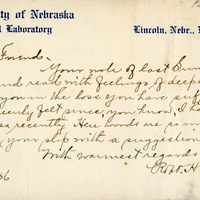 Handwritten letter, 1 page, from Robert H. Wolcott to Frank H. Shoemaker, "Your note of last Sunday was received and read with feelings of deepest sympathy for you have suffered..."