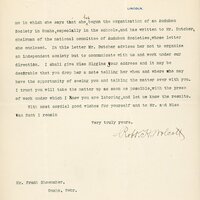 Typewritten letter, 3 pages, from Robert H. Wolcott to Frank H. Shoemaker, "I give herewith a constitution for the suggested Audubon Auxiliary which I trust you will look over carefully and revise as seems to you wise."
