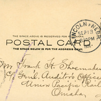 Handwritten postcard from Robert H. Wolcott to Frank H. Shoemaker, "Just beentalking with Dr. Ward and he thinks I should be in Omaha Tuesday to look up some Medical School matters."