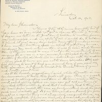 Handwritten letter, 2 pages, from Robert H. Wolcott to Frank H. Shoemaker, "Yours of the 28th came promptly but I have been so busy could ot get a chance to write a word. I began one letter on the first day of October to another person, was interrupted, and in spite of all I could do, I sat down to finish it just seven days later."