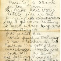 Handwritten 2 page letter from Helen Bruner to Lawrence Bruner, "There is a skunk in the barn…"