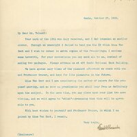 Typewritten letter, 1 page, from Frank H. Shoemaker to Robert H. Wolcott, "Your card of the 18th was duly received, and I had intended an earlier answer. Through an oversight I failed to hand you the $2 which Miss Van Sant and I wish to invest in extra..."
