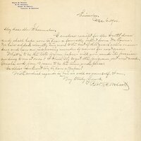 Handwritten letter, 1 page, from Robert H. Wolcott to Frank H. Shoemaker, "I enclose reciept for the Mr. Scott dues and shall hope soon to hear a favorable report from Dr. Towne."