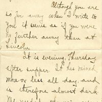 Handwritten 8 page letter from Amy Bruner to Lawrence Bruner, "Although you are so far away when I write…"