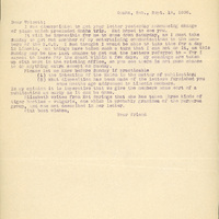 Typewritten letter, 1 page, from unknown (likely Frank H. Shoemaker) to Robert H. Wolcott, "I was disappointed to get your letter yesterday announcing change of plans which precluded Omaha trip. Had hoped to see you."