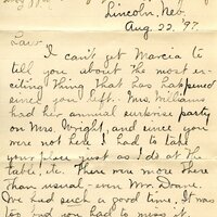 Handwritten 2 page letter from Seba Dewell to Lawrence Bruner, "I can't get Marcia to tell you about…"