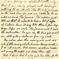 Handwritten 2 page letter from Lawrence Bruner to Marcia Bruner, "Well we have finally reached our first port out of New York after a tedious voyage..."