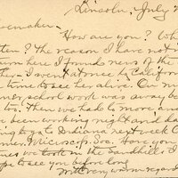 Handwritten postcard from Robert H. Wolcott to Frank H. Shoemaker, "How are you? Why haven't you written? the reason I have not is this- on my return here I found news of the sickness of my mother-..."