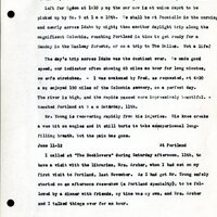 Frank H. Shoemaker typescript, 19 pages, noted on front page as "Have selected from my pocket day-dooks items pertaining to my leisure activities while on trips as private secretary to General Auditor of U.P.-S.P. and affiliates."